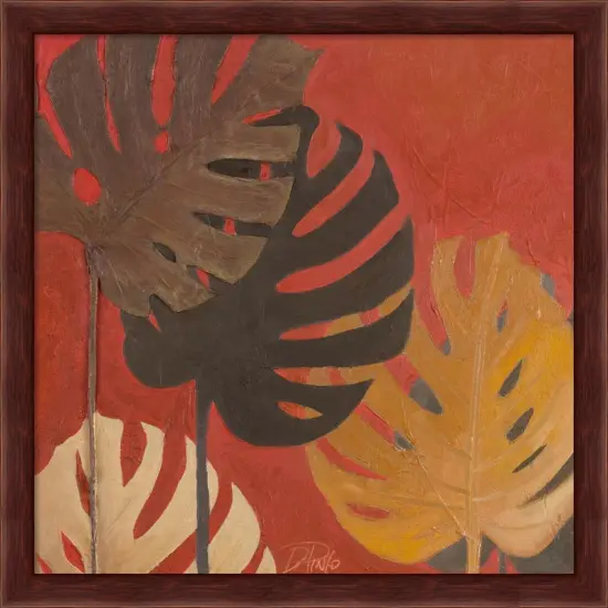 My Fashion Leaves on Red II by Patricia Pinto 13" x 13" Framed Wall Art {1}