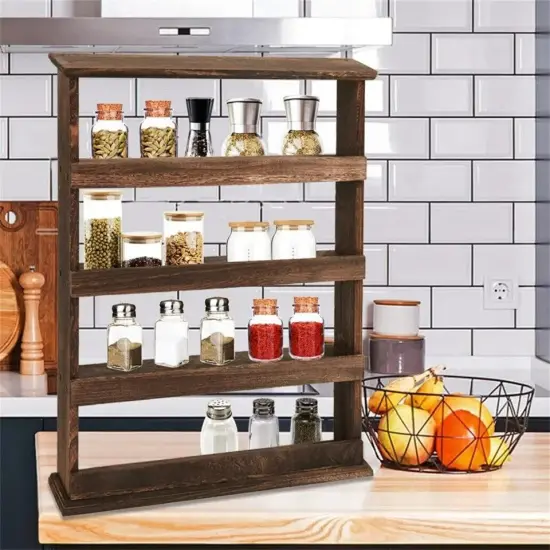 Wall Hanging Wood Spice Holder 4 Tier Vertical Kitchen Rack Spice Storage Shelf {5}