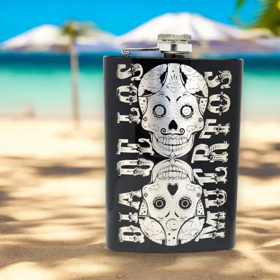8oz BLACK Dia De Los Muertos Flask {3}