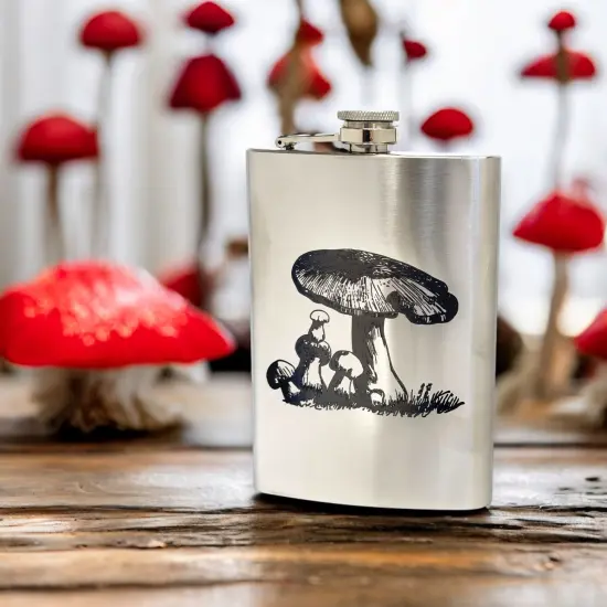 8oz - Mushroom 2 - Stainless Steel Flask {3}
