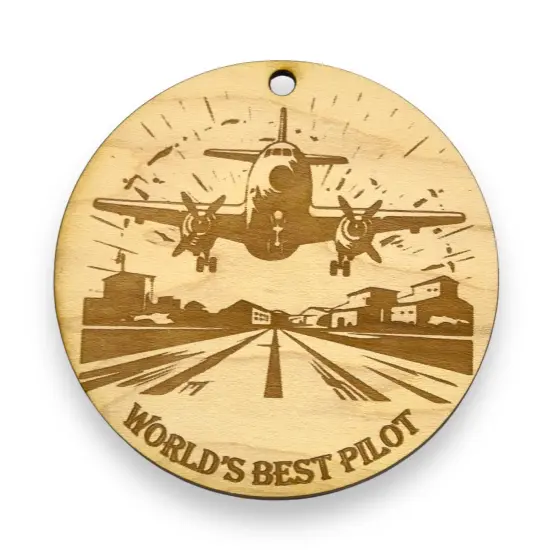 Ornament - Worlds Best Pilot Raw Wood {1}