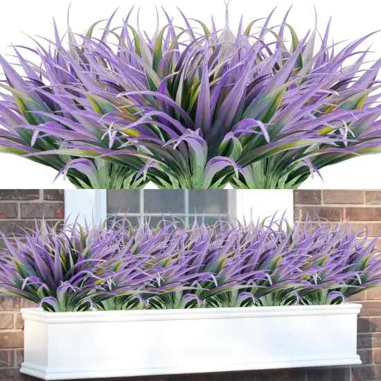 12-Piece UV-Resistant Artificial Grass Set – 17.3 Inch Faux Greenery for Home and Garden Décor Green & purple {1}