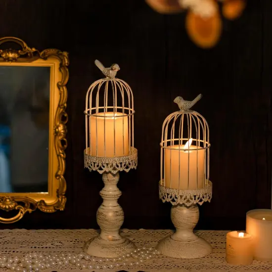 Pack of 2 Birdcage Candle Holders, Vintage Iron Wedding Centerpieces {3}