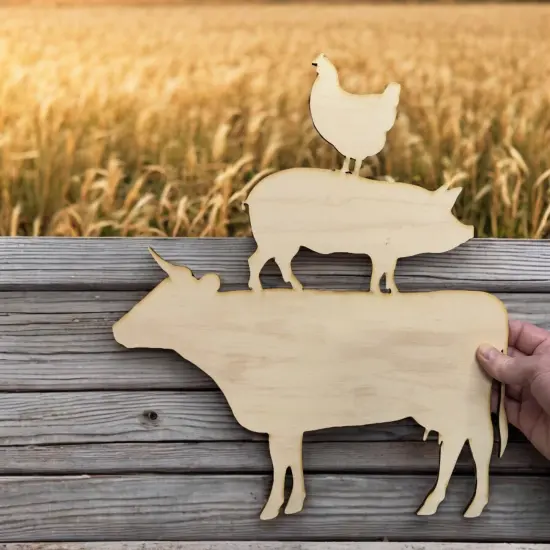 Farm Animals Raw Wood Cutout Sign 13x14 Wall Art {6}