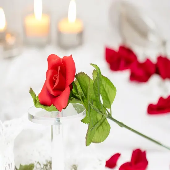 Ceramic Red Rose Flower with Stem - Set of 2, Romantic Decor, Wedding Decor, Valentines Gift, Gift for Her, Gift for Mom {2}