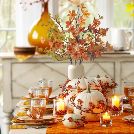 3 Pcs Fall Autumn Leaves with Stems - Orange {3}