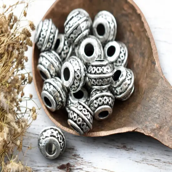 *50* 9x7mmAntique Silver Large Hole Barrel Beads {3}