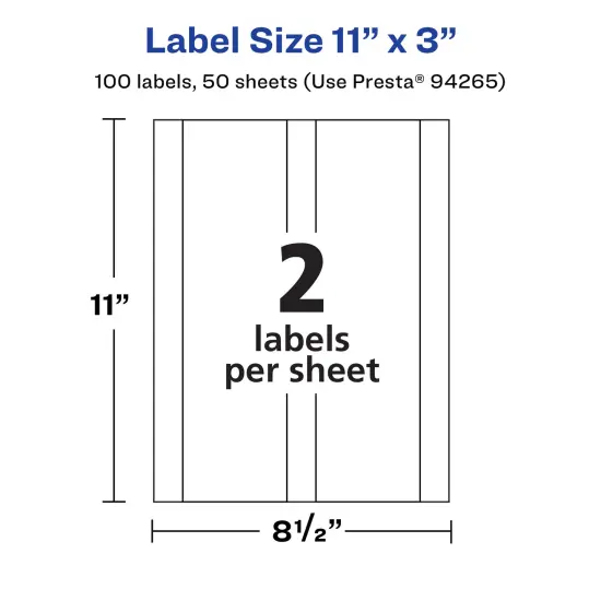 Avery Matte White Removable Rectangle Labels, 11" x 3" {5}