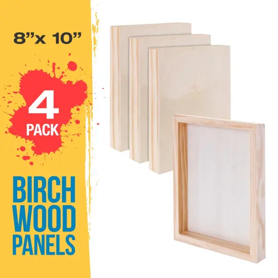 Unfinished Birch Wood Canvas Panels for Painting, 4 Pack of 8x10 inch - Artist Gallery 1-1/2" Deep, Wooden Wall - Mixed-Media Craft, Acrylic, Oil, Encaustic, Paint Pouring {2}