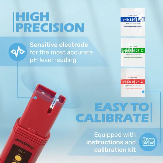 Insten - Digital pH Meter Tester Pen for Water Hydroponics, High Accuracy, Pocket Size, 0-14 pH Measurement Range, Red {3}