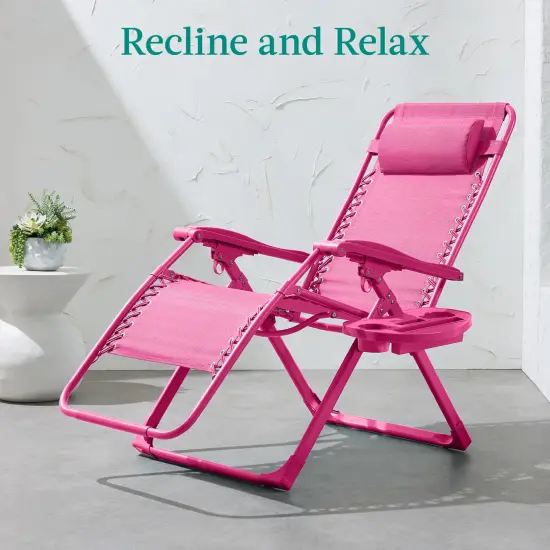 Best Choice Products Monochromatic Zero Gravity Chair, Folding Patio Recliner w/Side Tray, Headrest Ultimate Pink {2}
