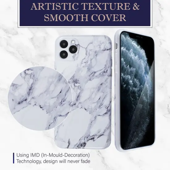 Glossy Marble Case For iPhone 11 Pro Max 6.5 inch (2019), Soft Flexible Slim TPU Rubber Smooth Cover Shockproof & Anti-Scratch, White Marble by Insten {3}