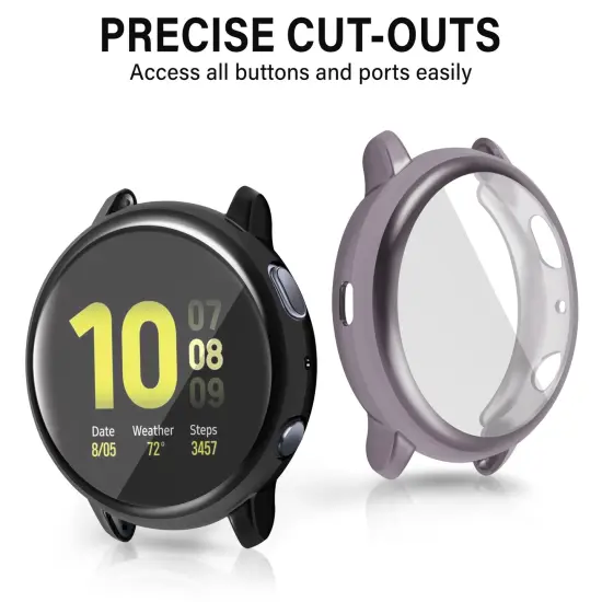 Insten 2-Pack Case Compatible with Samsung Active 2 44mm, Built in Screen Protector Soft TPU Bumper Cover, Full Around Coverage (Black + Gray) Grey {5}