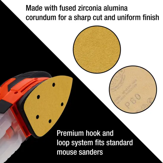 40 Grit - 5-Hole Pattern Hook & Loop Sanding Sheets for Mouse Sanders - Box of 18 {5}