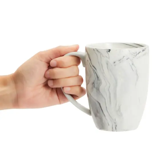 Set of 4 Grey Marble Ceramic Mugs for Coffee, Hot Cocoa, Tea (16oz) {3}