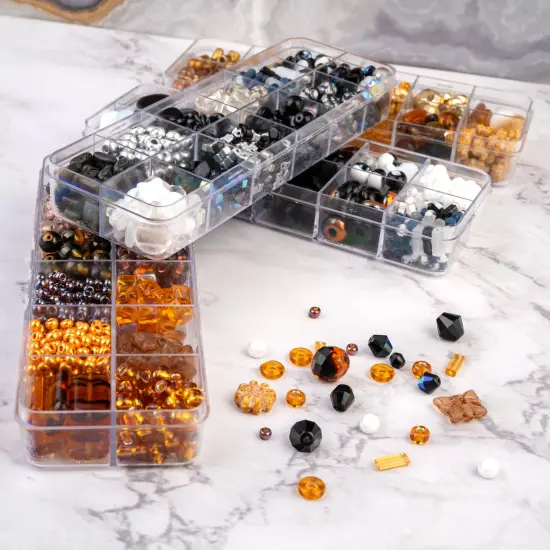 John Bead Mixed Czech Glass Beads Box, 200g Gold Gravel {4}