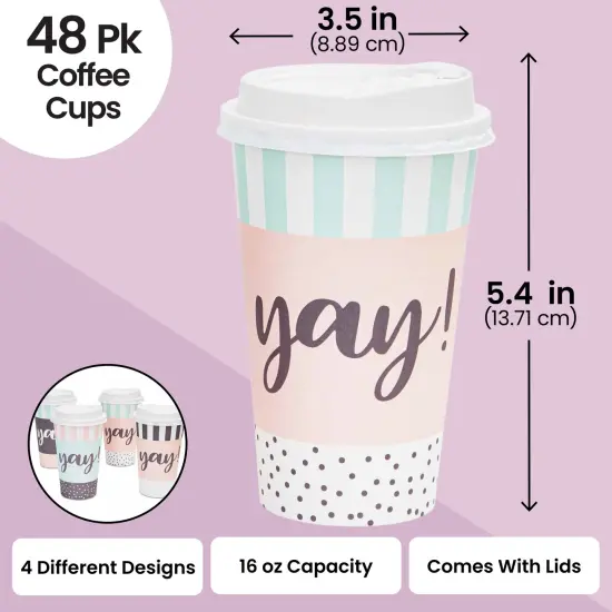 48 Pack Disposable 16oz Coffee Cups with Lids - YAY Party Supplies - Paper To Go Cup for Themed Birthday Party, Wedding, Baby Shower Multicolor {3}