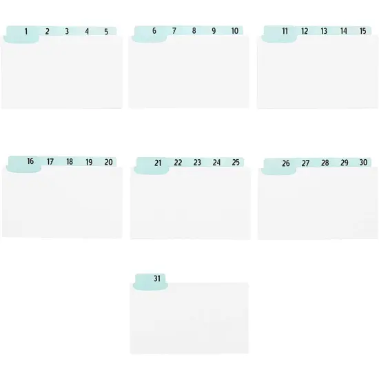 Paper Junkie 2-Pack 3 x 5" Index Cards Numbered 1-31 - Tabbed Number Index Cards for Daily Organization - Dividers with UV Laminated Tabs, Note Organizer, Recipes, and Files Blue {4}