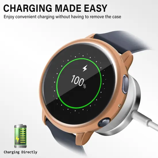 Insten 2-Pack Case For Samsung Active 2 40mm, Built in Screen Protector Soft TPU Bumper Cover, Full Around Coverage (Black + Rose Gold) {3}