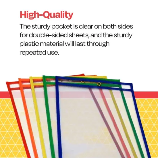 School Smart Reusable Dry Erase Pocket Sleeves, 10-1/2 x 13 Inches, Assorted, Set of 25 {6}