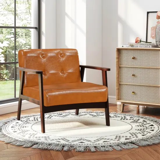 Costway Accent Chair with Armrest & Rubber Wood Frame Button Tufted Chair for Living Room Brown/Black {2}