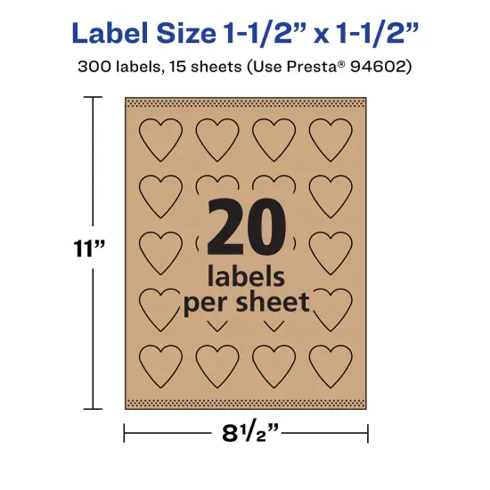 Avery Kraft Brown Heart Labels with Sure Feed, 1.5" x 1.5" {5}