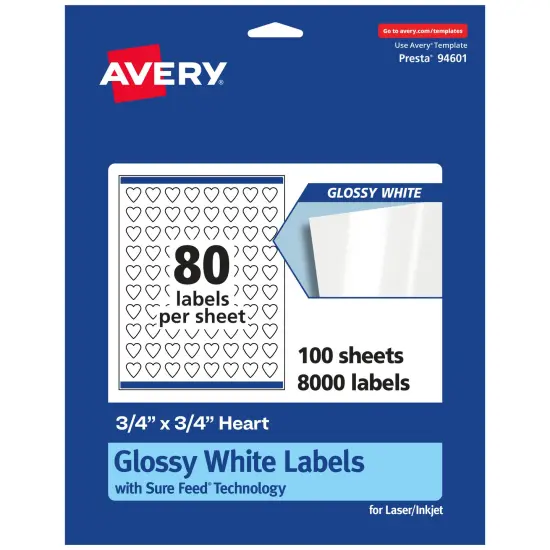 Avery Glossy White Heart Labels with Sure Feed, .75" x .75" {1}