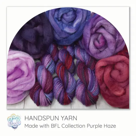 5oz BFL Hand Dyed Fiber - Soft Lustrous Wool Top Roving Pre-Drafted for Hand or Wheel Spinning, Felting, Blending, Weaving, and Crafts Purple Haze {5}