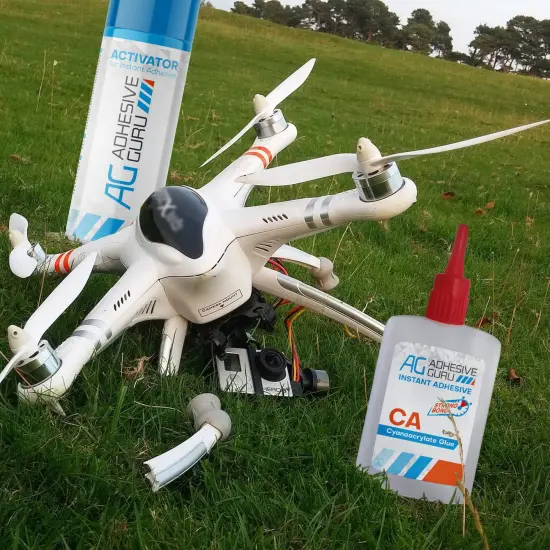 ADHESIVE GURU AG250 CA Glue (4.5 oz) & Activator Spray Set (16.9 fl oz), Transparent Super Glue and Accelerator Aerosol Kit {6}