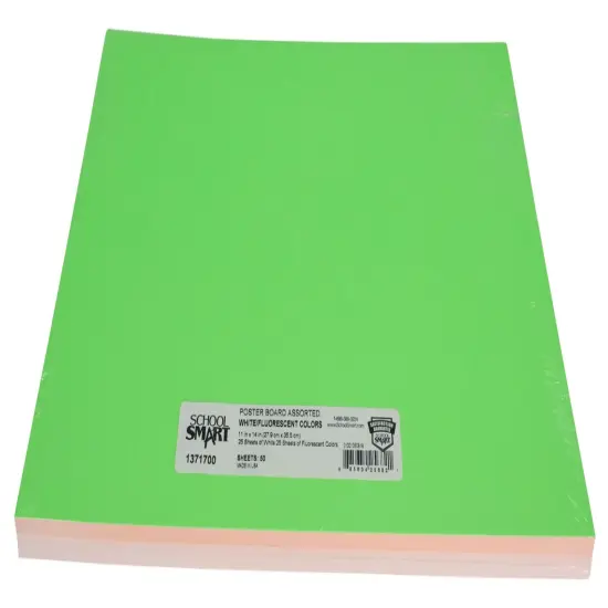 School Smart Poster Board, 11 x 14 Inches, White/Assorted Neon Colors, Pack of 50 {3}