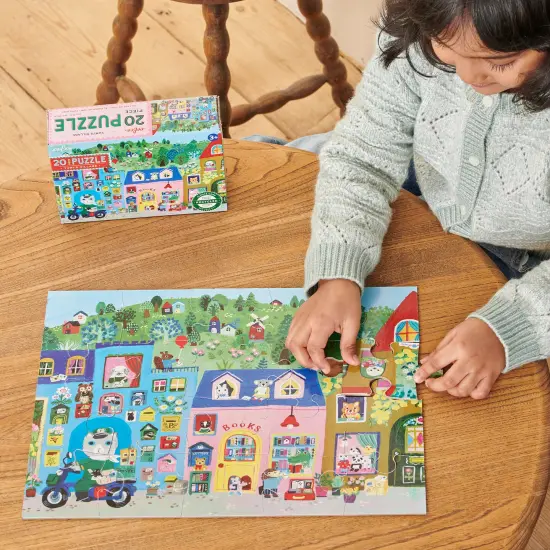 eeBoo: Yumi&rsquo;s Village - 20 Piece Puzzle - 15x11" Jigsaw, Oversized Pieces, Vibrant Town & Shop Scene, Whimsical Animal Characters, Preschool, Kids 3+ {5}