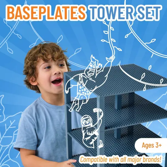 Strictly Briks 4 Pack Classic Stackable Baseplates 10x10 in, Building Bricks Plates with 32 x 32 Studs, Towers, Shelves, 100% Compatible with All Major Brands, 4 Plates & 30 Stackers, Charcoal Gray Black {2}