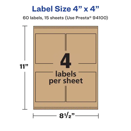 Avery Kraft Brown Square Labels with Sure Feed, 4" x 4" {5}