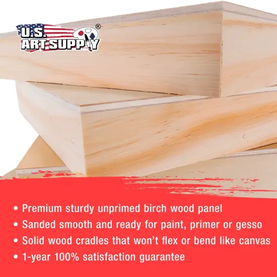 6" x 12" Unfinished Cradled Wood Panels for Painting, Gallery 1-1/2" Deep (4 Pack) - Artist Depth Wooden Wall Canvases - Mixed-Media Craft, Acrylic, Oil, Encaustic, Paint Pouring {4}