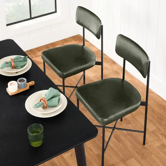 Best Choice Products Faux Leather Dining Chair Set of 2, Standard Height w/ Metal Frame Moss Green {3}