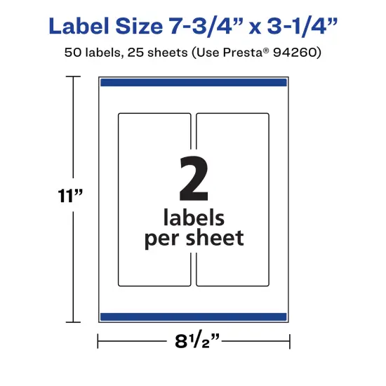 Avery Matte White Rectangle Labels, 7.75" x 3.25" {5}