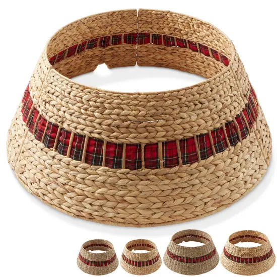 Casafield Christmas Tree Collar, Woven Farmhouse Tree Base Cover with Cord Cut Out {7}
