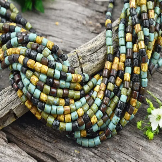 6/0 Aged Mixed Picasso Tube Seed Beads (20" Strand) {1}