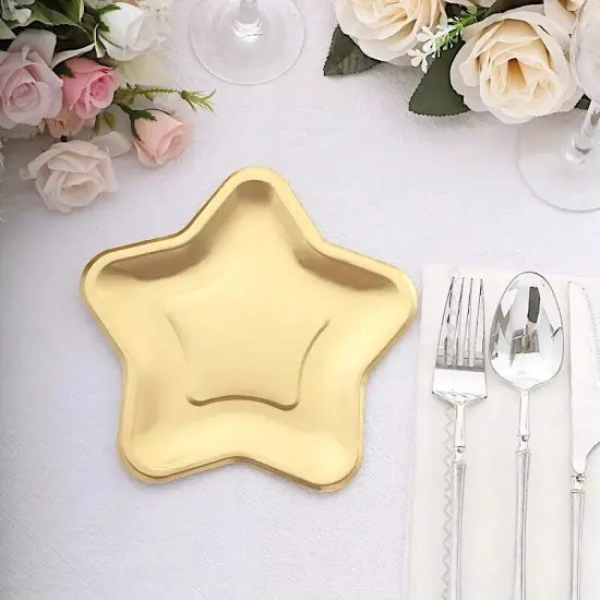 25 Matte Gold 7 in Star Shaped Disposable Dinner Paper PLATES Party Tableware {4}