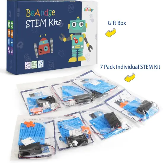 7 Set Bulk STEM Kit Individual Craft Kits for Kids, Science Projects Crafts Group Activity, Light Experiments Circuit Toys, Fun Fiber Optic STEAM Activities for Boys Girls Ages 6-8 8-12 6 8 10 Year {2}