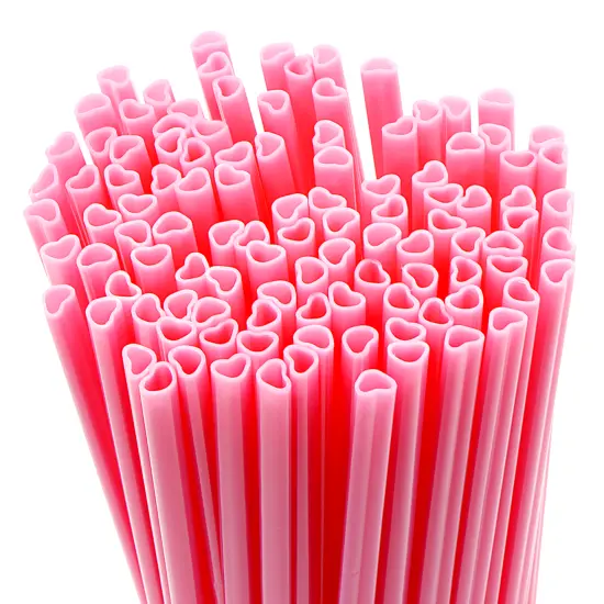 4E's Novelty 100 Pink Heart Straws - Individually Wrapped Heart Shaped Straws for Valentine&rsquo;s Day, Cute Disposable Straws for Parties & Drinks {1}