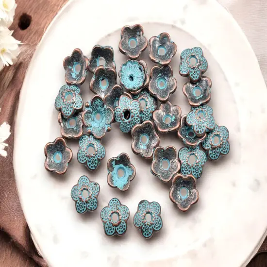 *100* 9mm Copper Patina Bead Caps {3}