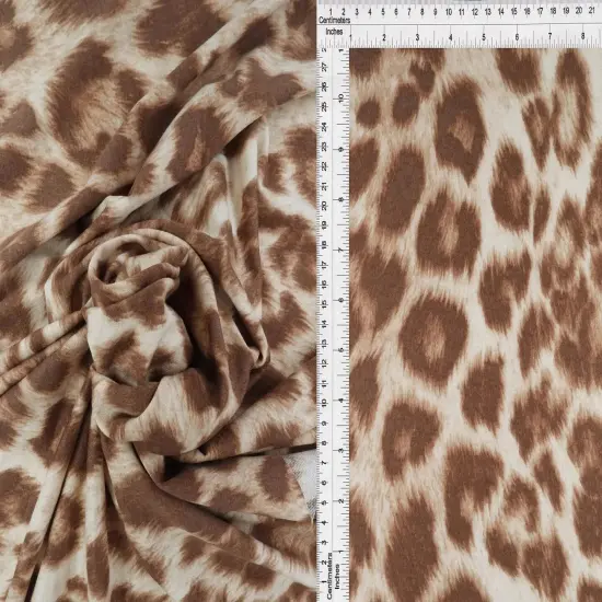 1 Yard French Terry Animal Print Knit Fabric, 58/60&Prime; Wide Poly Rayon Blend BROWN {7}