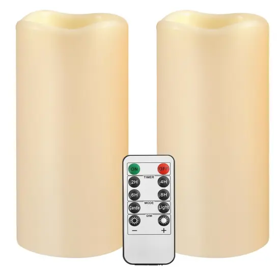 Large Outdoor Waterproof Flameless Candles with Remote Control,D3'' x H5.5'' Battery Operated Flickering LED Pillar Candle Plastic for Outdoor/Indoor Decoration Wedding, Party, Birthday (2PACK) {1}