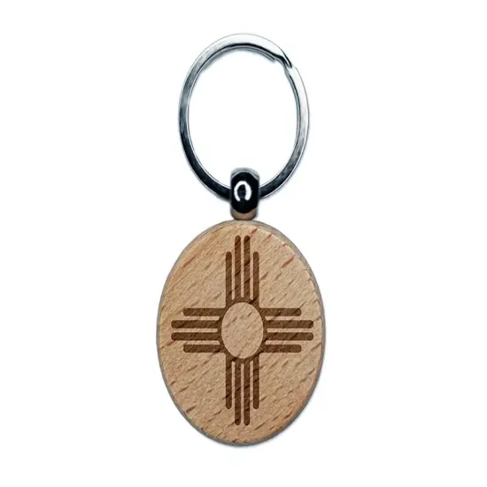 Zia Sun New Mexico Native American Southwest Engraved Wood Round Keychain Tag Charm {1}