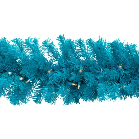Northlight Pre-Lit Artificial Pine Christmas Garland - 9' - Turquois Blue - Clear Lights {7}