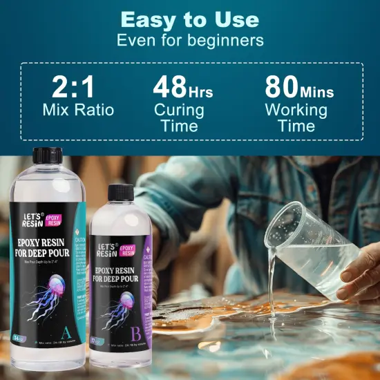 LET'S RESIN EPOXY RESIN Deep Pour Epoxy Resin, 51OZ 2-4 inch Clear Epoxy Resin Kit,Bubble Free Low Odor 2:1 Low Viscosity Casting for River Table,Wood,Flower Preservation, Art Crafts {3}