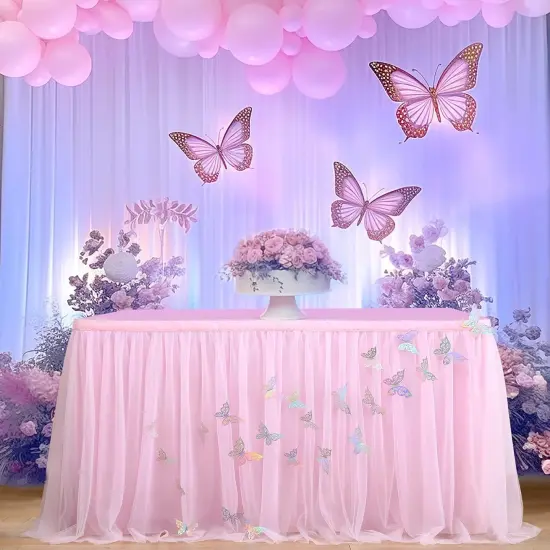 6ft Pink Butterfly Table Skirt {1}
