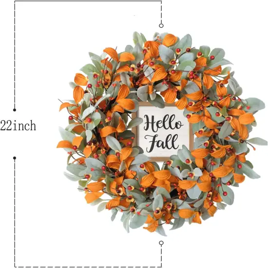 22'' Fall Wreath with Hello Fall Sign {3}