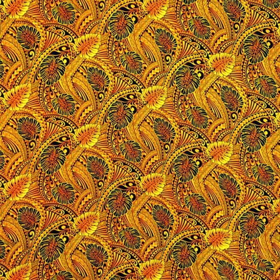 1 Yard Traditional Tattoo Monstera Leaves Rayon Fabric 36" x 43" Length x Width ORANGE GOLD {1}